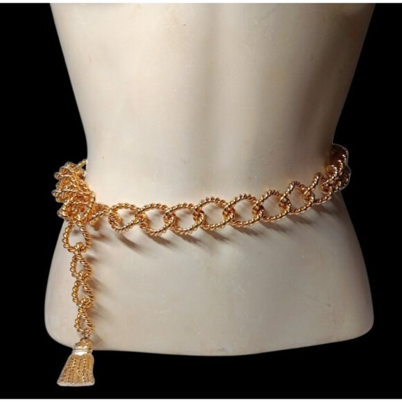 Nautical Gold Tone Rope Chain Belt with Tassel Adjustable Waist up to 36\